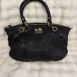 Coach Madison Black Gathered Leather Satchel Bag
